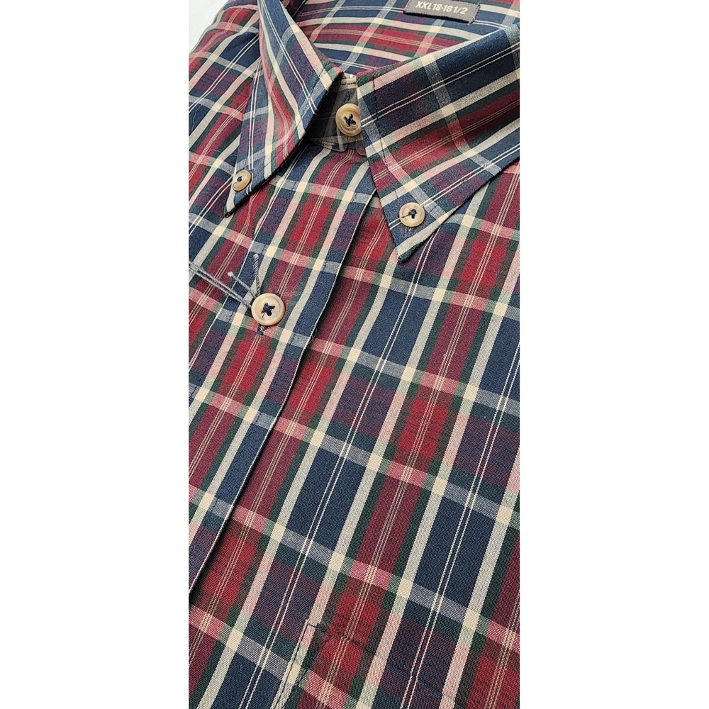 Van Heusen Button Down Shirt Mens XXL Burgundy Plaid New Wrinkle Free Broadcloth - Picture 4 of 4